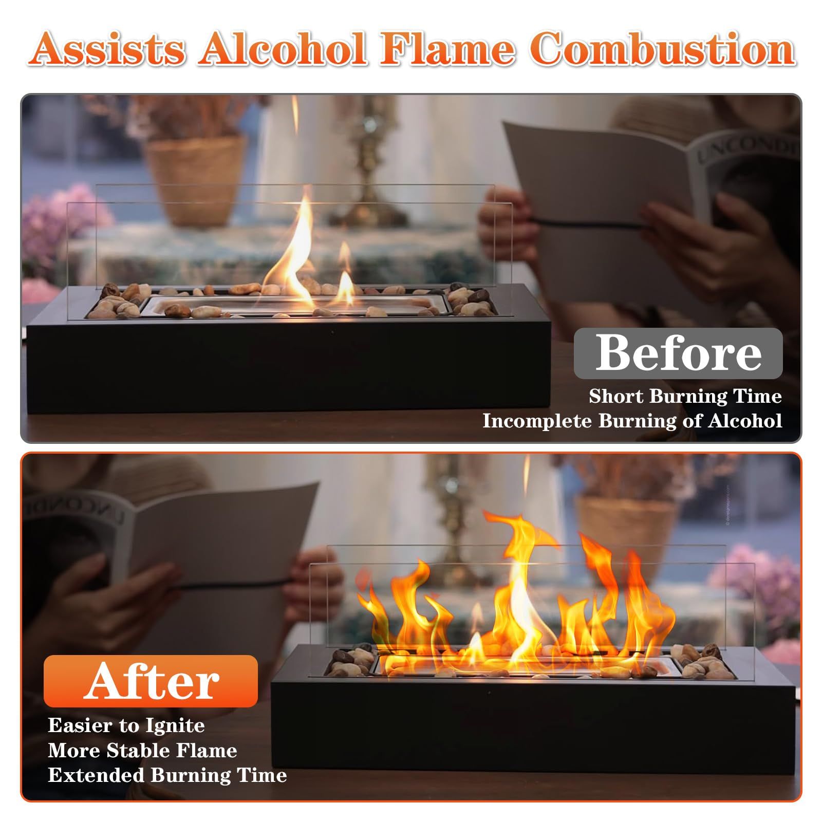 48PCS Ceramic Wool Wick for Tabletop Fire Pit, Table Top Firepit Sponge Fuel Core for Bioethanol Rubbing Alcohol, Suitable for /Flammtal/ Fireplaces, Extend Burning Time - Image 5
