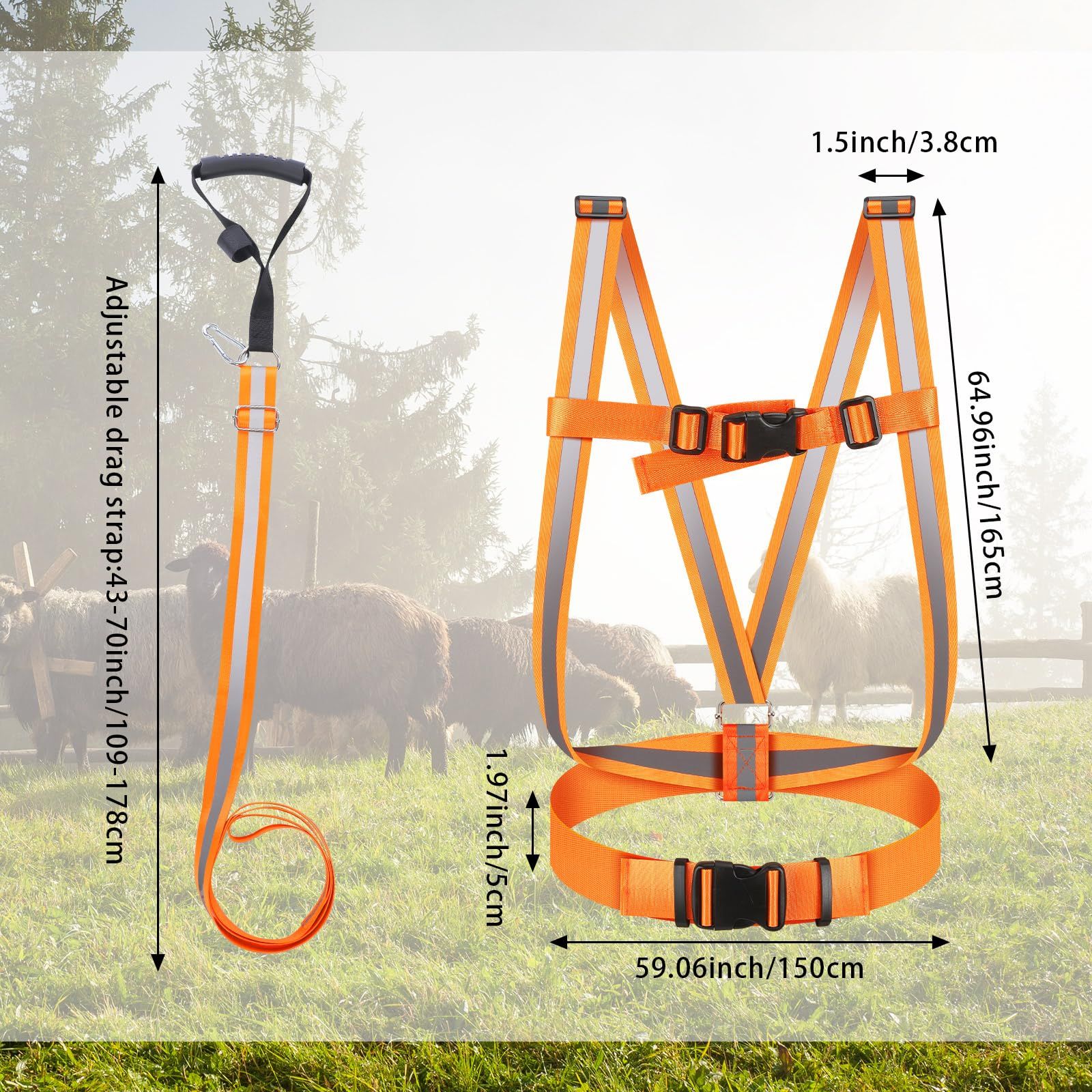 Deer Drag Strap and Dual Harness with Reflective Strips Heavy Duty Deer Dragging Rope Hunting for Hunters - Image 2