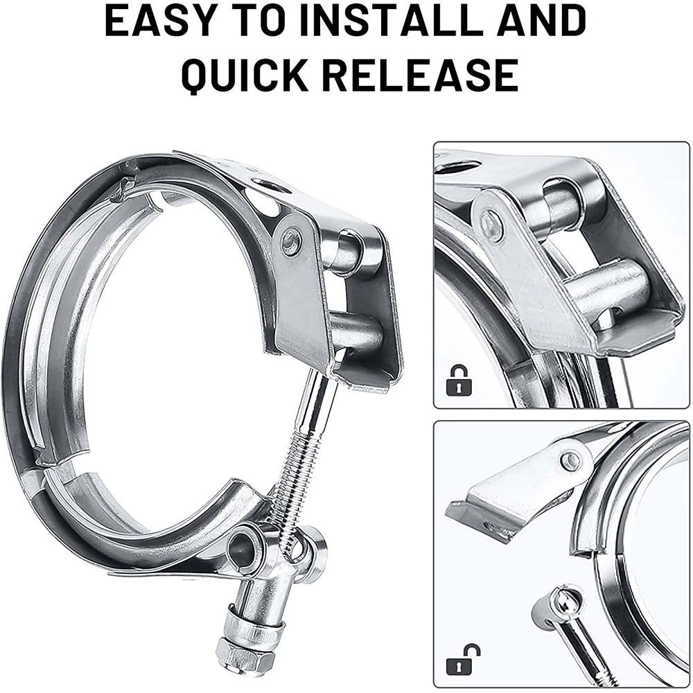 3.0 Inch V Band Clamp for Flange Kit Stainless Steel (with flanges) 304 Stainless Steel, for Turbo Exhaust Downpipe, Racing Pickup Truck Exchange Exhaust Systems - Image 2