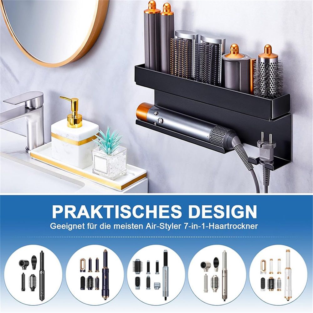 7 in 1 Storage Hair Dryer Holder for Curling Iron Accessories, Hair Tool Organizer Wall Mount, Curling Iron Holder Organizer, Bathroom Hair Straightener Holder Stand for Styler Attachments Organizer, Black - Image 3