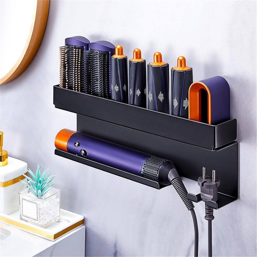 7 in 1 Storage Hair Dryer Holder for Curling Iron Accessories, Hair Tool Organizer Wall Mount, Curling Iron Holder Organizer, Bathroom Hair Straightener Holder Stand for Styler Attachments Organizer, Black - Image 5
