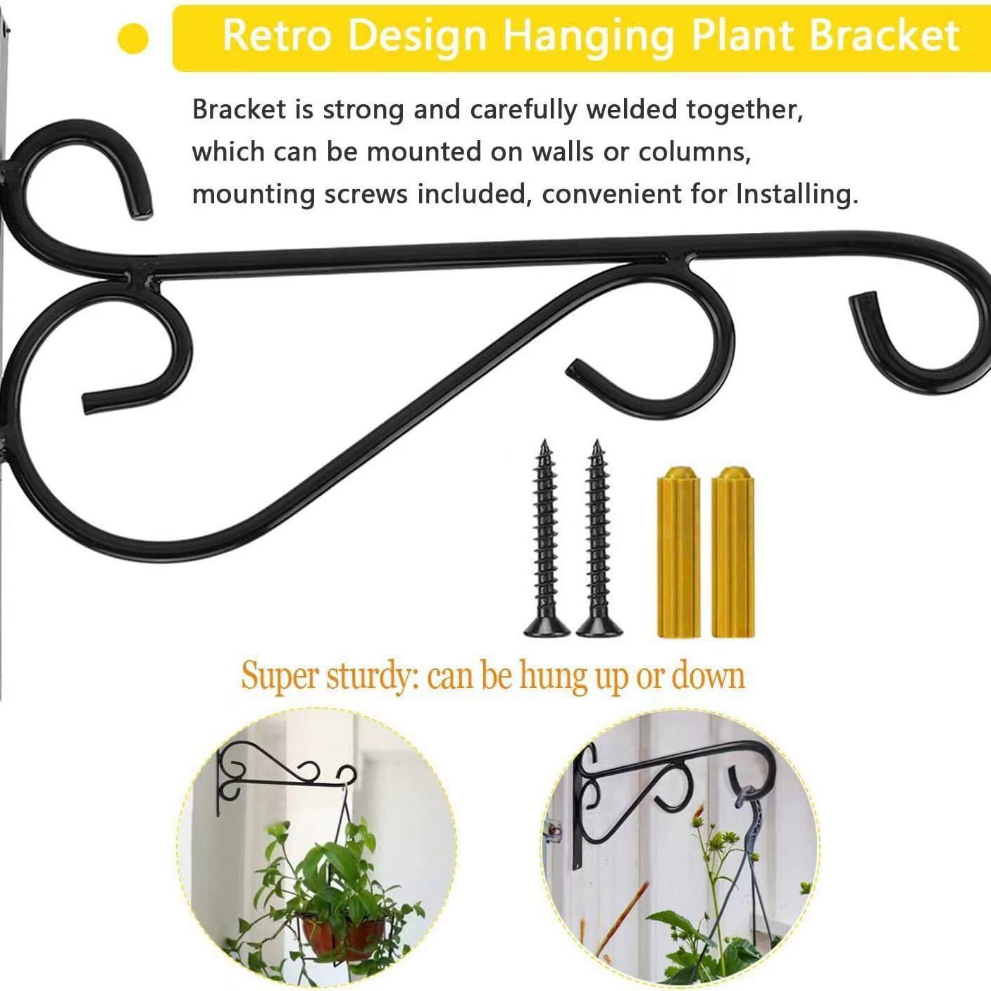 2 Pack 12 Inch Plant Hangers Outdoor Bracket, Indoor Wall Mount Metal Heavy Duty Rust-Resistant Bird Feeder Plant Hooks for Hanging Planters, Flower Baskets, Black - Image 2