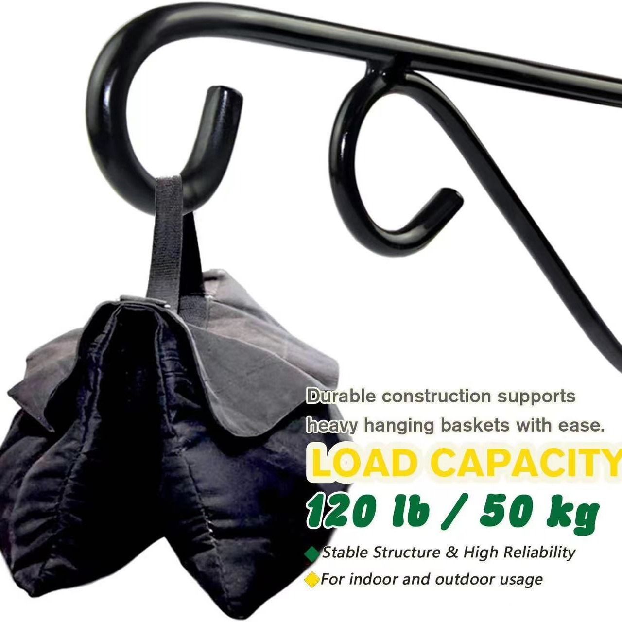 2 Pack 12 Inch Plant Hangers Outdoor Bracket, Indoor Wall Mount Metal Heavy Duty Rust-Resistant Bird Feeder Plant Hooks for Hanging Planters, Flower Baskets, Black - Image 4