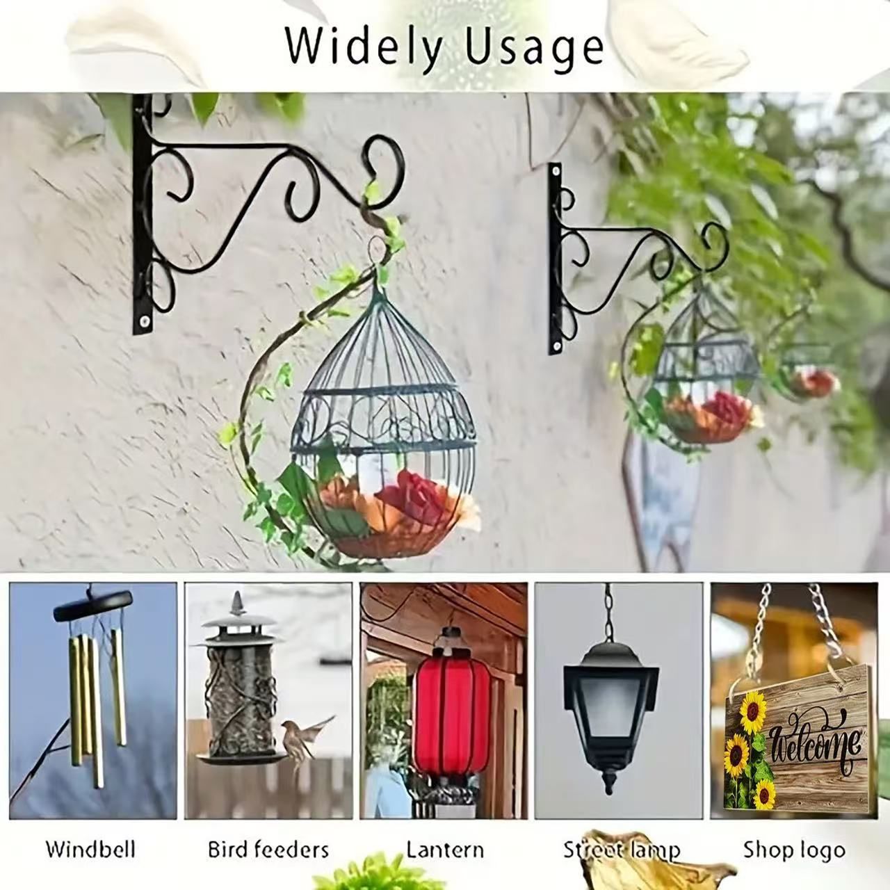 2 Pack 12 Inch Plant Hangers Outdoor Bracket, Indoor Wall Mount Metal Heavy Duty Rust-Resistant Bird Feeder Plant Hooks for Hanging Planters, Flower Baskets, Black - Image 5