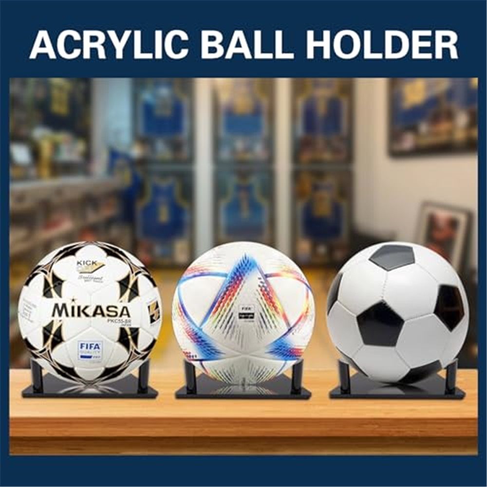 Ball Display Stand with Anti-Slip Mat, 1.3inch Pegs Acrylic Sleek Holder for Different Size Basketball, Soccer Ball, Football, Sturdy Memorabilia Display Case-Black (4 Packs) - Image 2