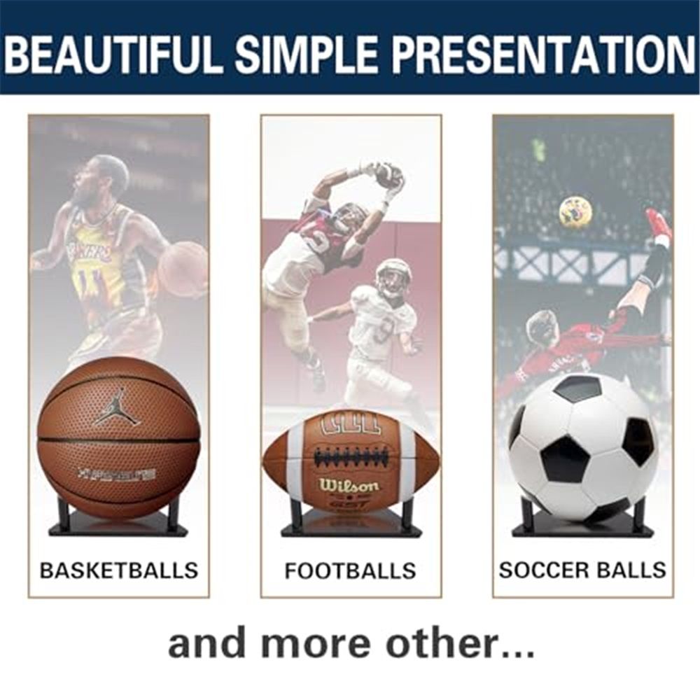 Ball Display Stand with Anti-Slip Mat, 1.3inch Pegs Acrylic Sleek Holder for Different Size Basketball, Soccer Ball, Football, Sturdy Memorabilia Display Case-Black (4 Packs) - Image 4