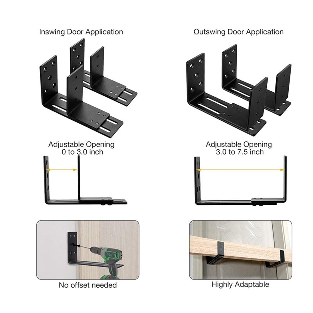 Adjustable Barricade Brackets (2pcs) - Drop Open Bar Holder for Security Door Reinforcement Steel U Bracket for Outswing and Inswing Doors or Gates - Image 4