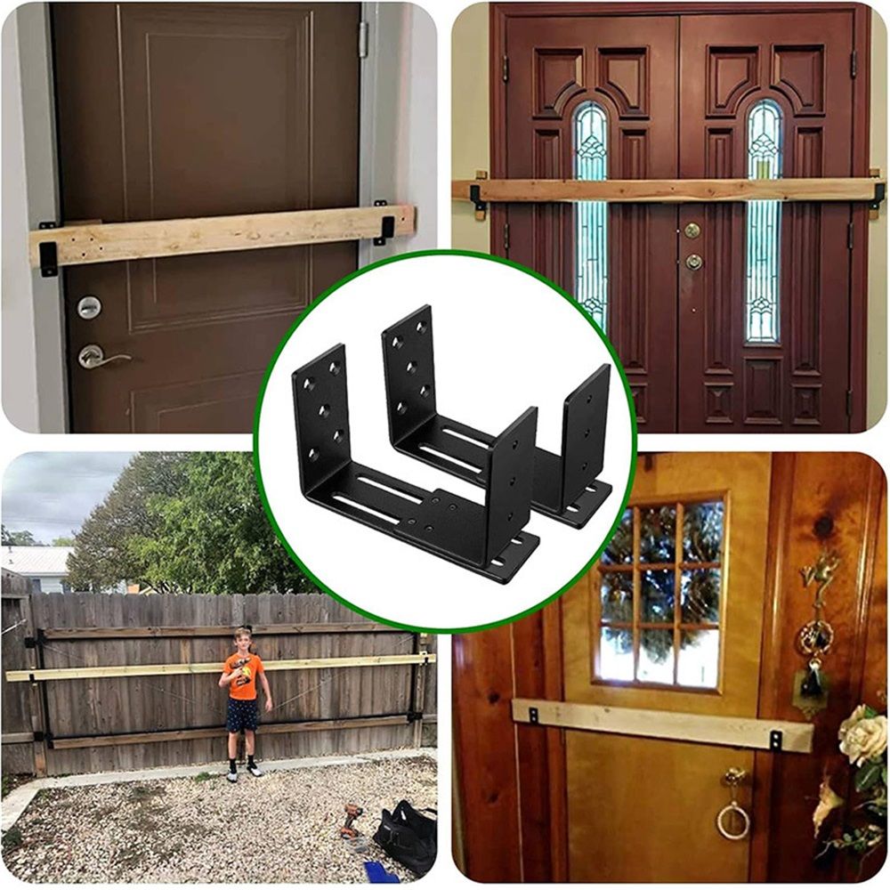 Adjustable Barricade Brackets (2pcs) - Drop Open Bar Holder for Security Door Reinforcement Steel U Bracket for Outswing and Inswing Doors or Gates - Image 5