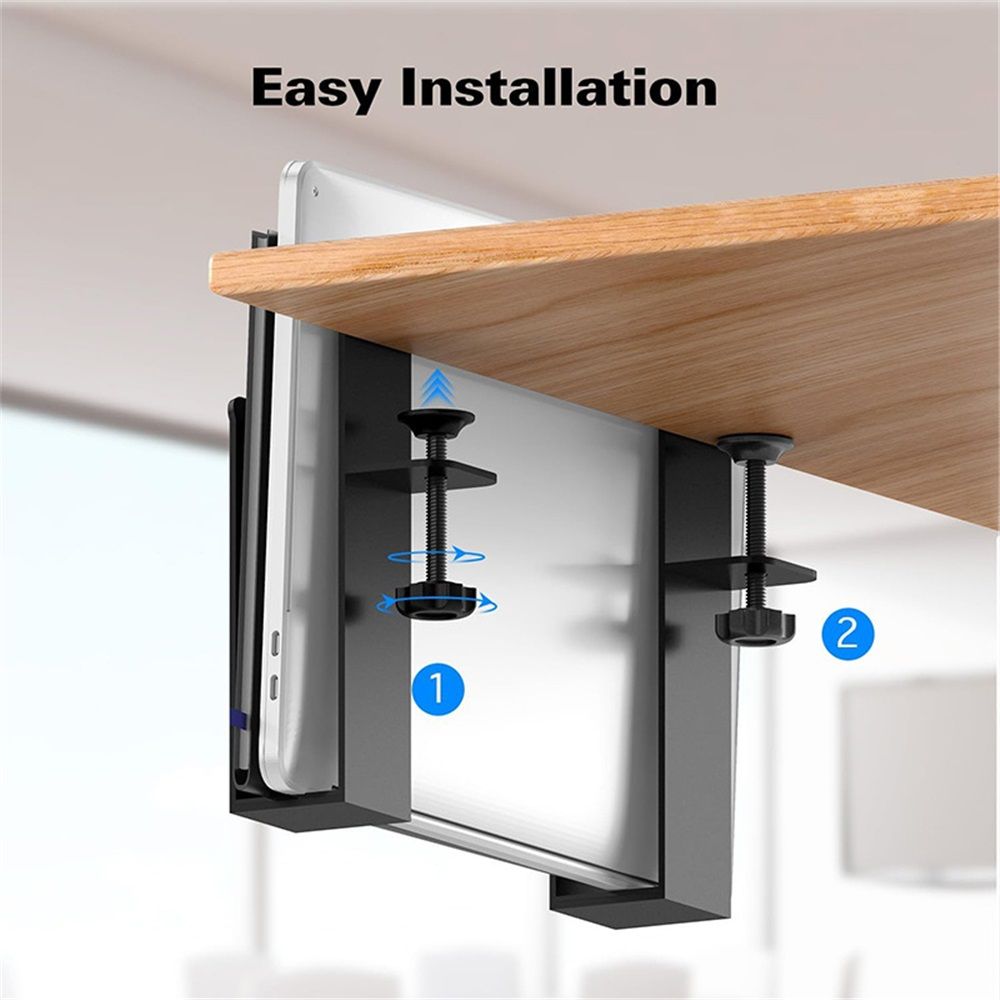 Adjustable Side Laptop Mount, No Drill Desk Storage Organizer, Metal Hanging Notebooks Holder, Punch-Free Clamp for MacBook Pro, Documents With Anti-Scratch Silicone - Image 4