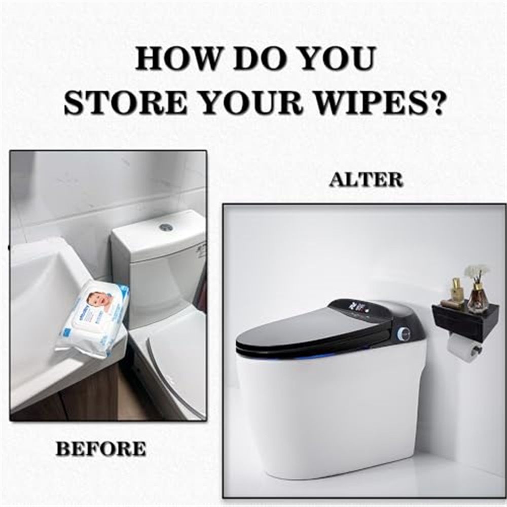 Toilet Paper Holder with Built-in Storage Drawer | Glossy Plastic Bathroom Organizer | Dual-Mount Rust-Resistant, Adjustable Shelf & Left/Right Wall Mount (Black ,oniy box) - Image 3