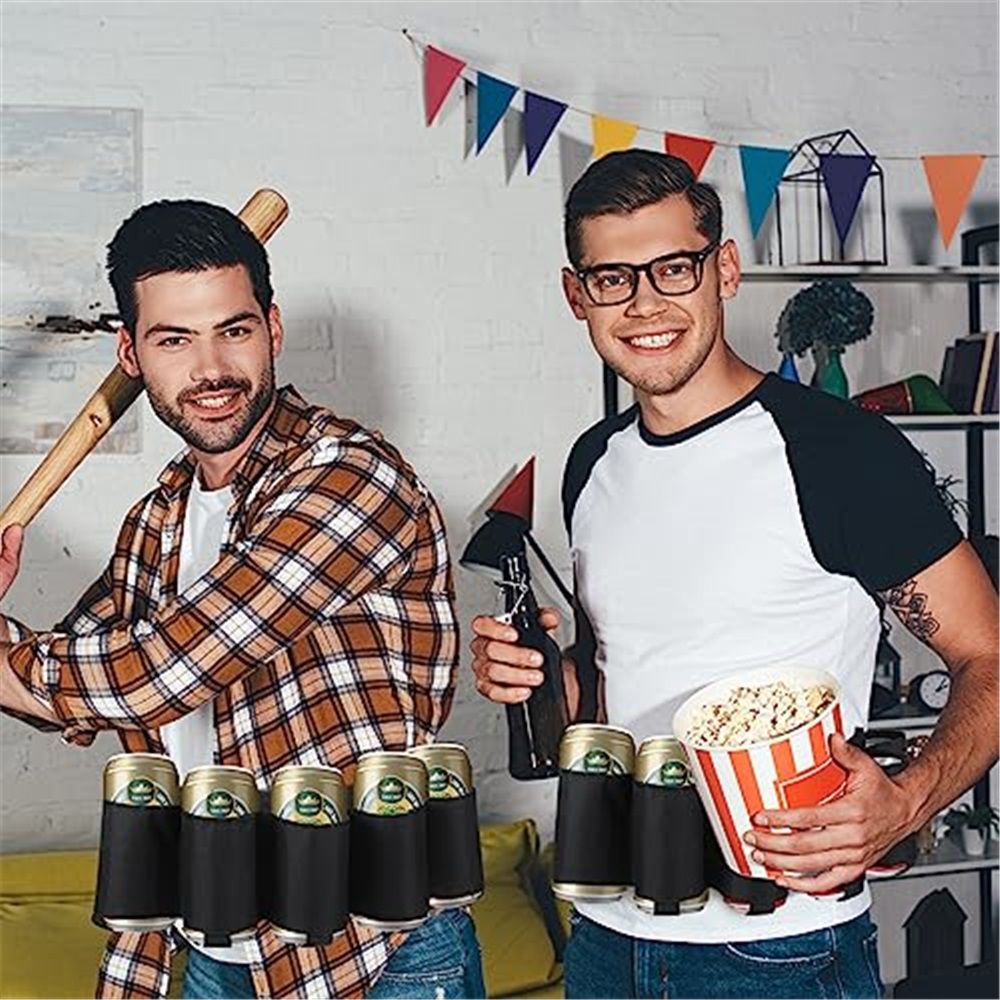 2 Pcs Beer Belt Holder for Men 6 Cans Beer Can Holder for Drinking Adjustable Black Drinking Accessories for Halloween Christmas Men Women Outdoor Camping Hiking Picnic Party - Image 5