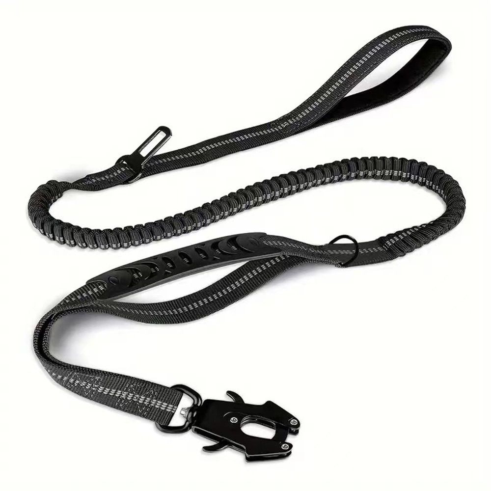 Dog Leash Heavy Duty, Shock Absorbing Bungee Lead with 2 Padded Handle, Metal Carabiner Clip, Car Seatbelt, Strong No Pull Leash for Medium Large Dogs, Black - Image 1