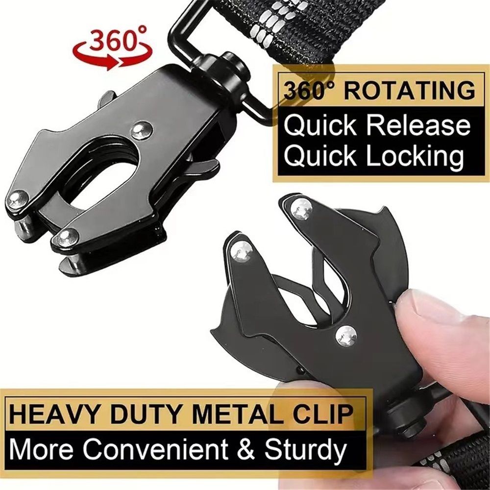 Dog Leash Heavy Duty, Shock Absorbing Bungee Lead with 2 Padded Handle, Metal Carabiner Clip, Car Seatbelt, Strong No Pull Leash for Medium Large Dogs, Black - Image 3