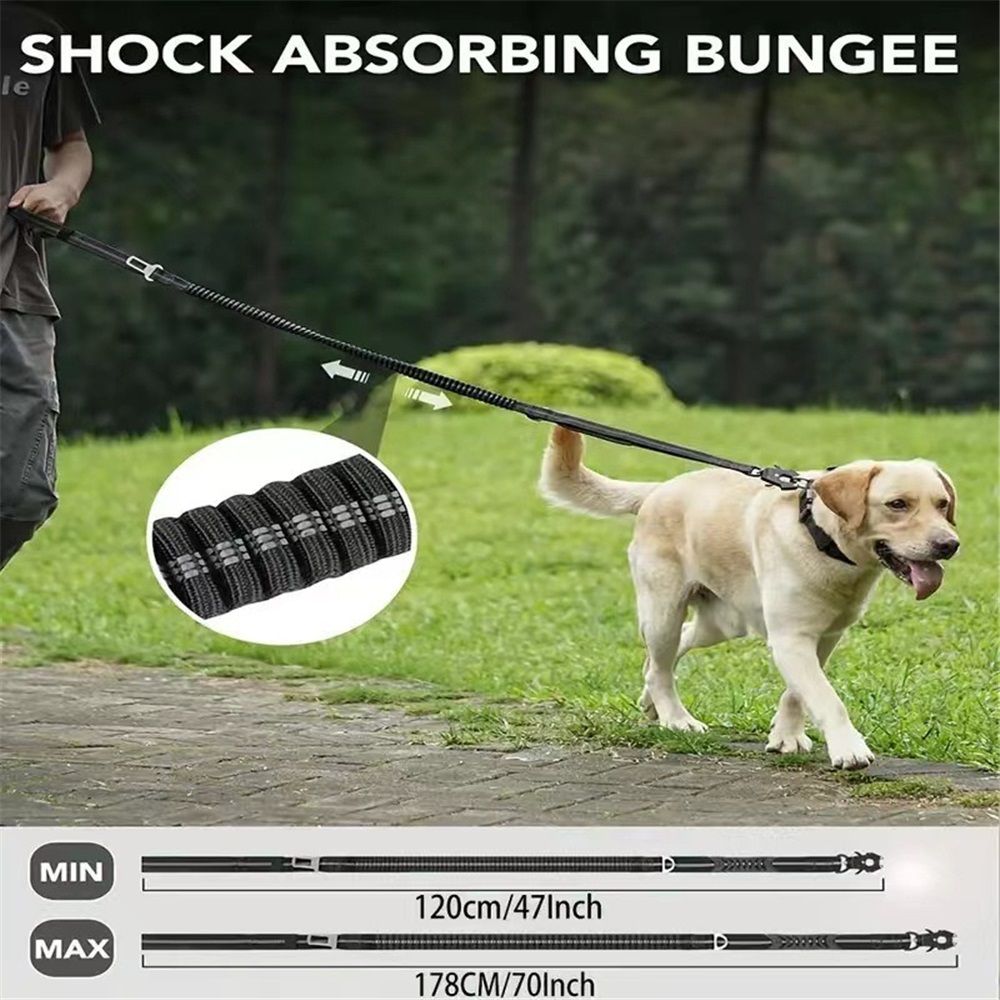 Dog Leash Heavy Duty, Shock Absorbing Bungee Lead with 2 Padded Handle, Metal Carabiner Clip, Car Seatbelt, Strong No Pull Leash for Medium Large Dogs, Black - Image 4