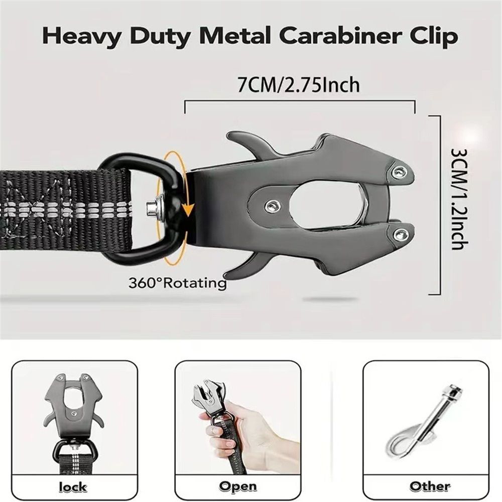 Dog Leash Heavy Duty, Shock Absorbing Bungee Lead with 2 Padded Handle, Metal Carabiner Clip, Car Seatbelt, Strong No Pull Leash for Medium Large Dogs, Black - Image 5
