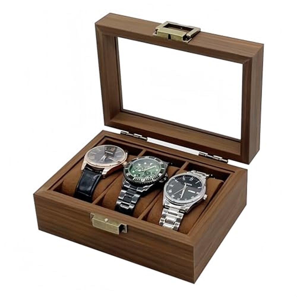 Wooden Watch Box for Men, 3 Slot Watch Display Case with Lid - Watch Display Storage Box, Collection Case, Accessory Storage, Wooden (oniy box) - Image 2