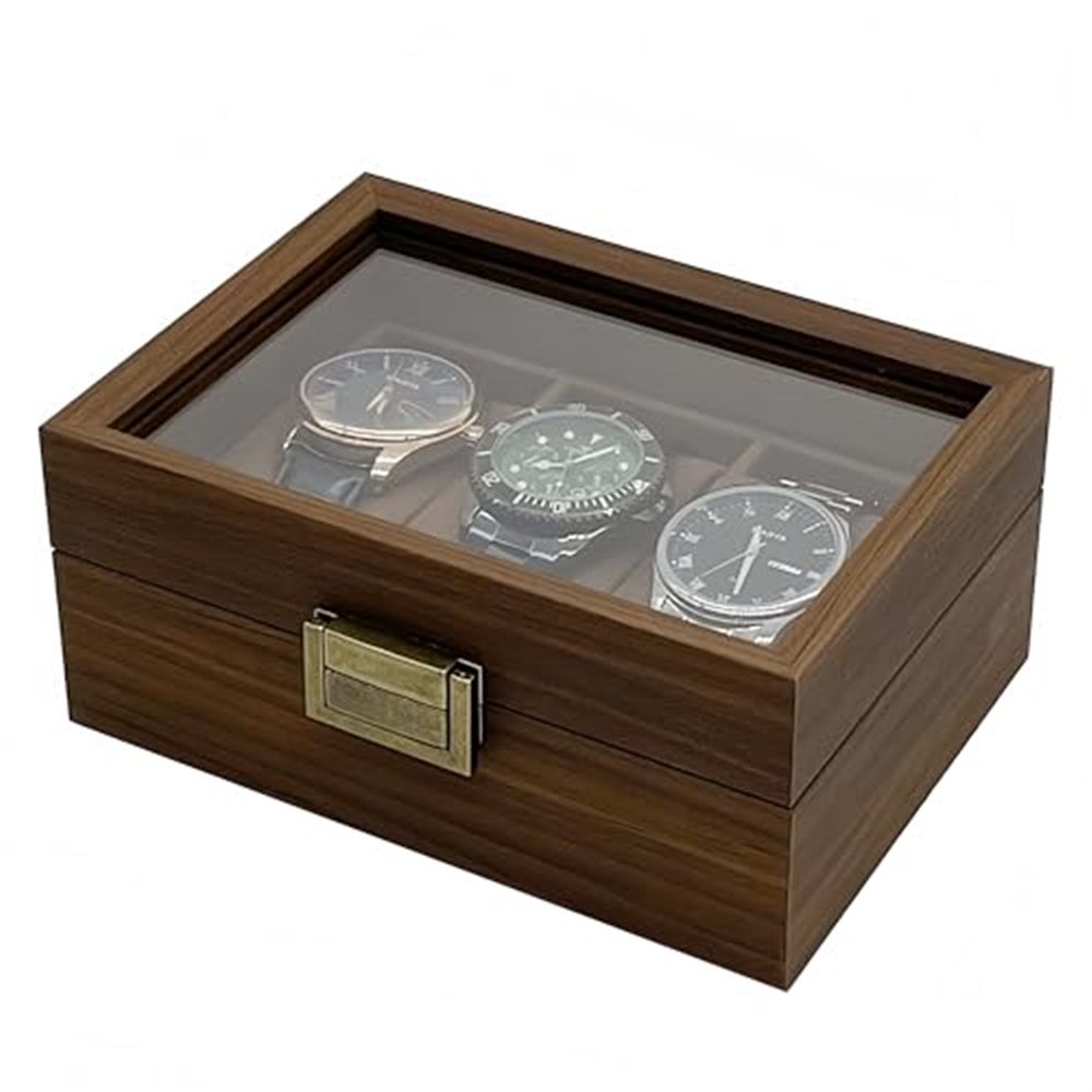 Wooden Watch Box for Men, 3 Slot Watch Display Case with Lid - Watch Display Storage Box, Collection Case, Accessory Storage, Wooden (oniy box) - Image 3
