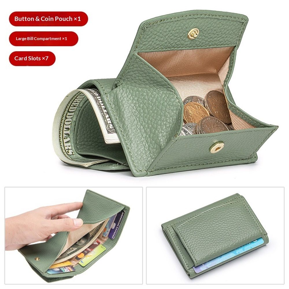 Small Leather Wallet for Women with Coin Pouch Compact Trifold Mini Pocket Wallet with Cash Slot and Card Holders Great for Daily or Travel (Green) - Image 3