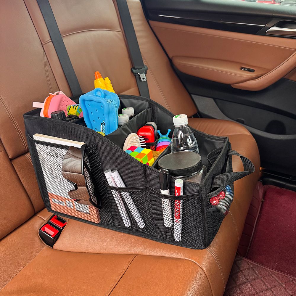 Car Seat Organizer Backseat Car Organizer with 4 Compartments, 4 Cup Holders and 7 Mesh Pockets for Front and Rear Seat, Black - Image 3