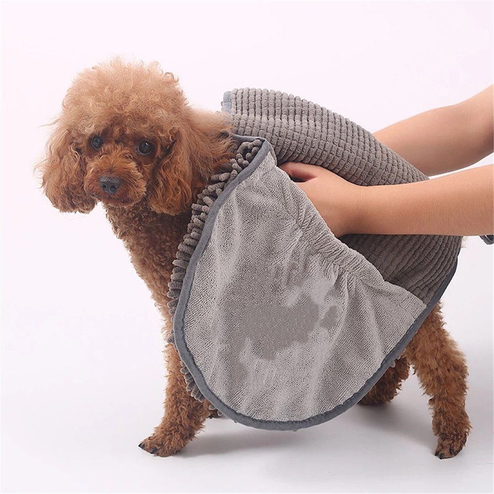Microfiber Dog Bath Towel – Super Absorbent Dog Towels for Drying Dogs Large & Small, Quick Dry Pet Towel with Hand Pockets, Soft & Durable Puppy Towel, Machine Washable – Grey（35x80cm） - Image 2