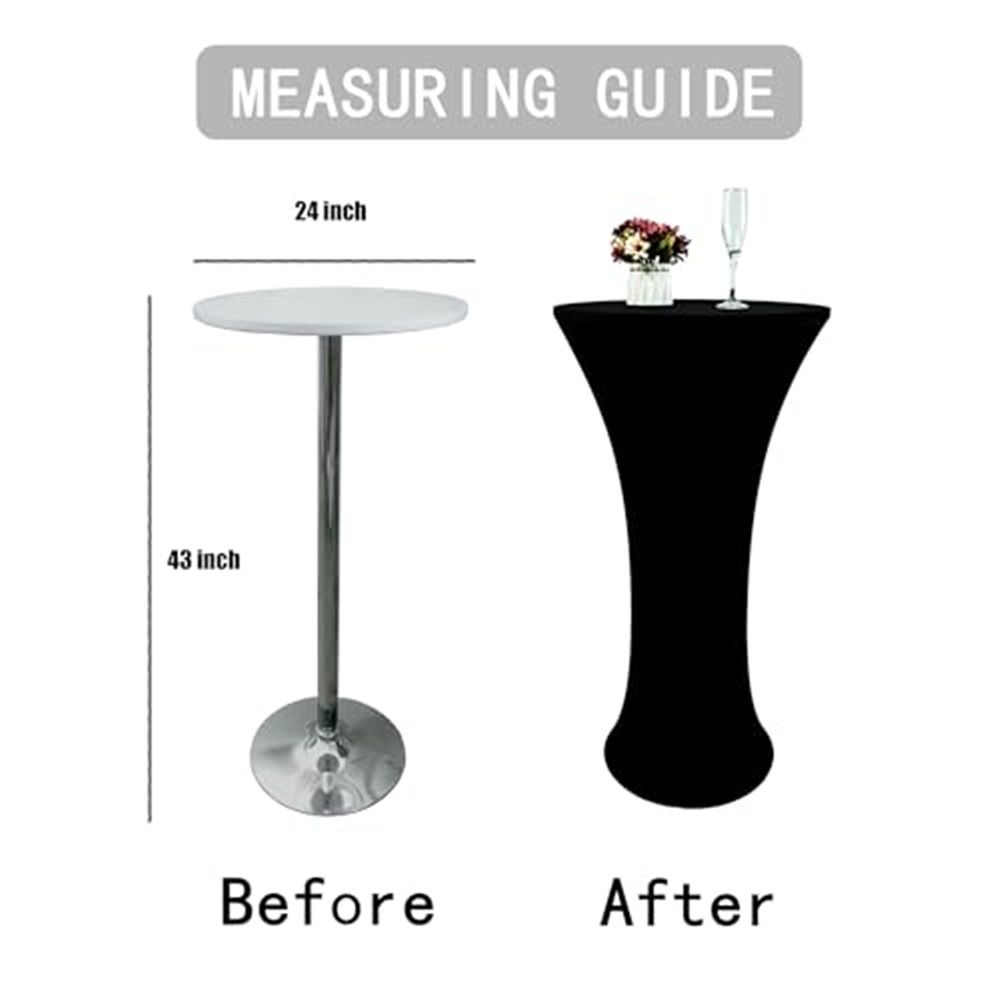 24x43 Inch Black Cocktail Table Cloth Fitted Round Bar Table Stretch Highboy Cocktail Table Covers for Banquet Outdoor Party Wedding Bar Round Bottom Black - Image 2