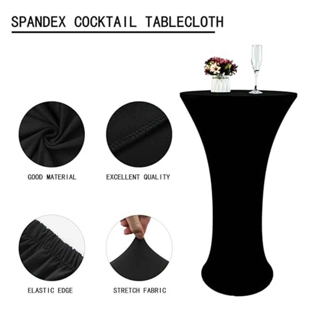 24x43 Inch Black Cocktail Table Cloth Fitted Round Bar Table Stretch Highboy Cocktail Table Covers for Banquet Outdoor Party Wedding Bar Round Bottom Black - Image 4