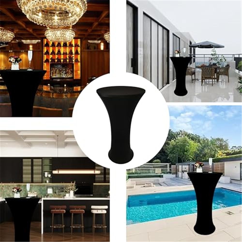 24x43 Inch Black Cocktail Table Cloth Fitted Round Bar Table Stretch Highboy Cocktail Table Covers for Banquet Outdoor Party Wedding Bar Round Bottom Black - Image 5