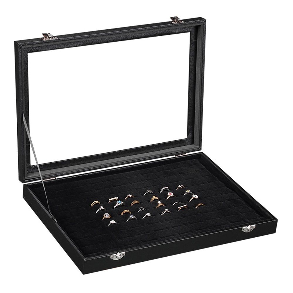 100 Slot Ring Holder Display Case - Black Jewelry Organizer with Transparent Lid, Ring Organizer For Jewelry Rings (oniy box) - Image 1