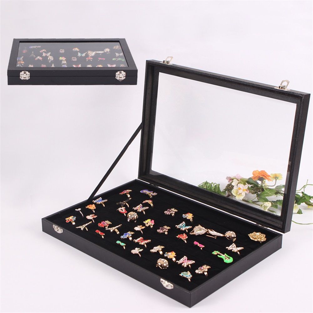 100 Slot Ring Holder Display Case - Black Jewelry Organizer with Transparent Lid, Ring Organizer For Jewelry Rings (oniy box) - Image 3
