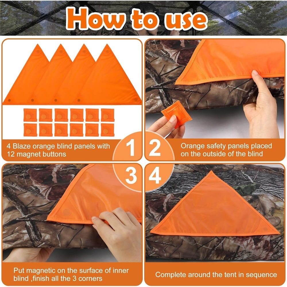 Set of 4 Safety Hunting Blind Panel Set – Magnetic Signal Panel with 12 Buttons & Storage Bag,Portable Blind Cover for Ground Blind Tree Stand - Image 4