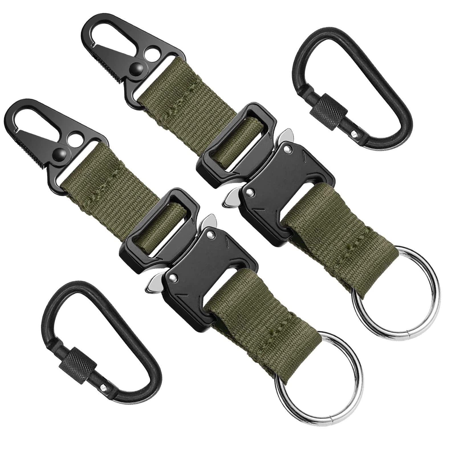 2 pack Keychain for Men with Quick Release Buckle Gear Clips with Clip and Stainless Steel Ring（green） - Image 1