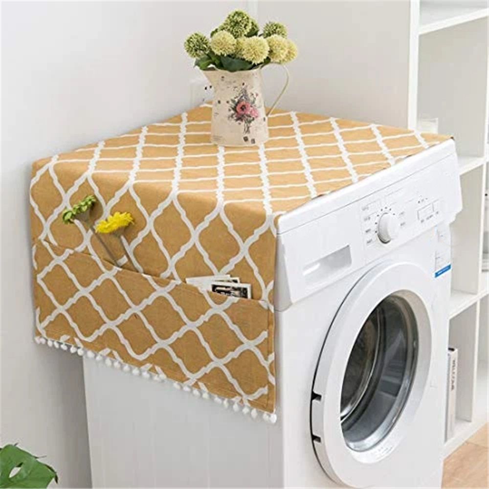 Washing Machine Organizer, Pattern with Effect Ornamental Antique Feminine Design, Anti-slip Fabric Top Cover for Washer Dryer, Yellow ,22 x 51 Inch - Image 1