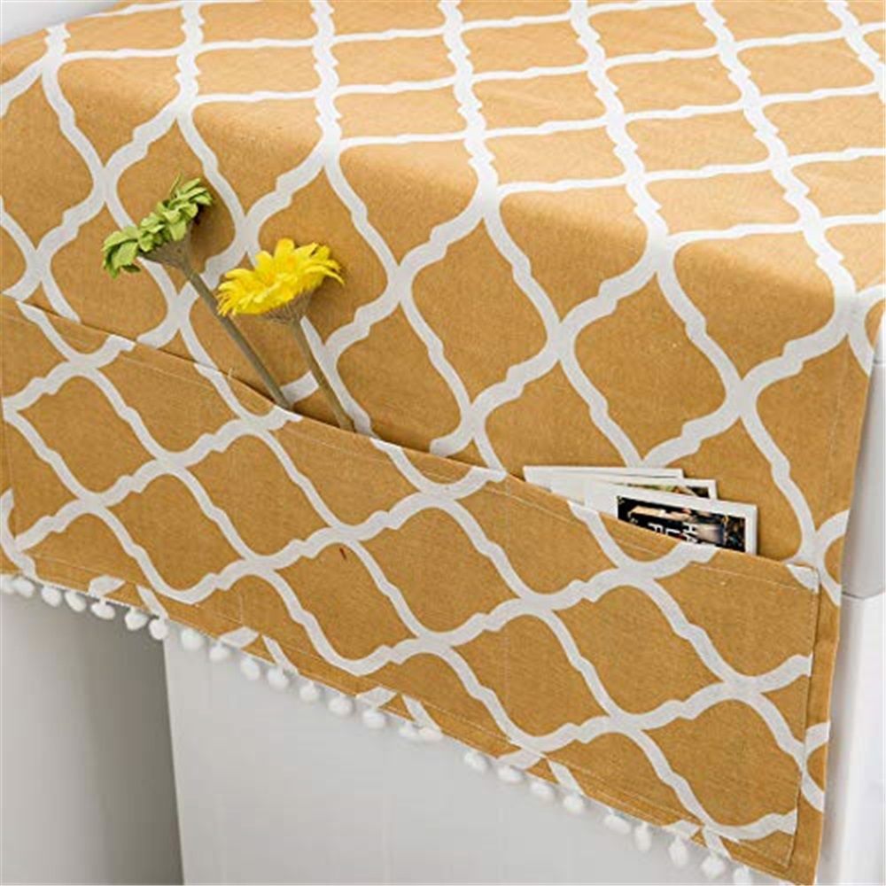 Washing Machine Organizer, Pattern with Effect Ornamental Antique Feminine Design, Anti-slip Fabric Top Cover for Washer Dryer, Yellow ,22 x 51 Inch - Image 3