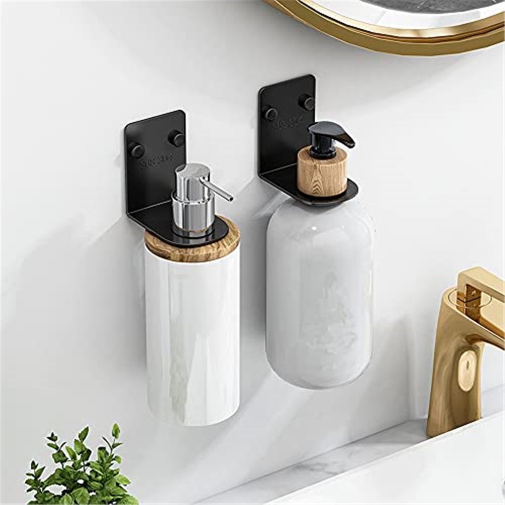 Soap Bottle Dispenser Holder Wall Mounted, Hand Pump Bottles Dispenser Stand Hanging Rack Shampoo Standing Shelf Storage Holder Bracket for Bathroom Kitchen (Black 4 Pack) - Image 2