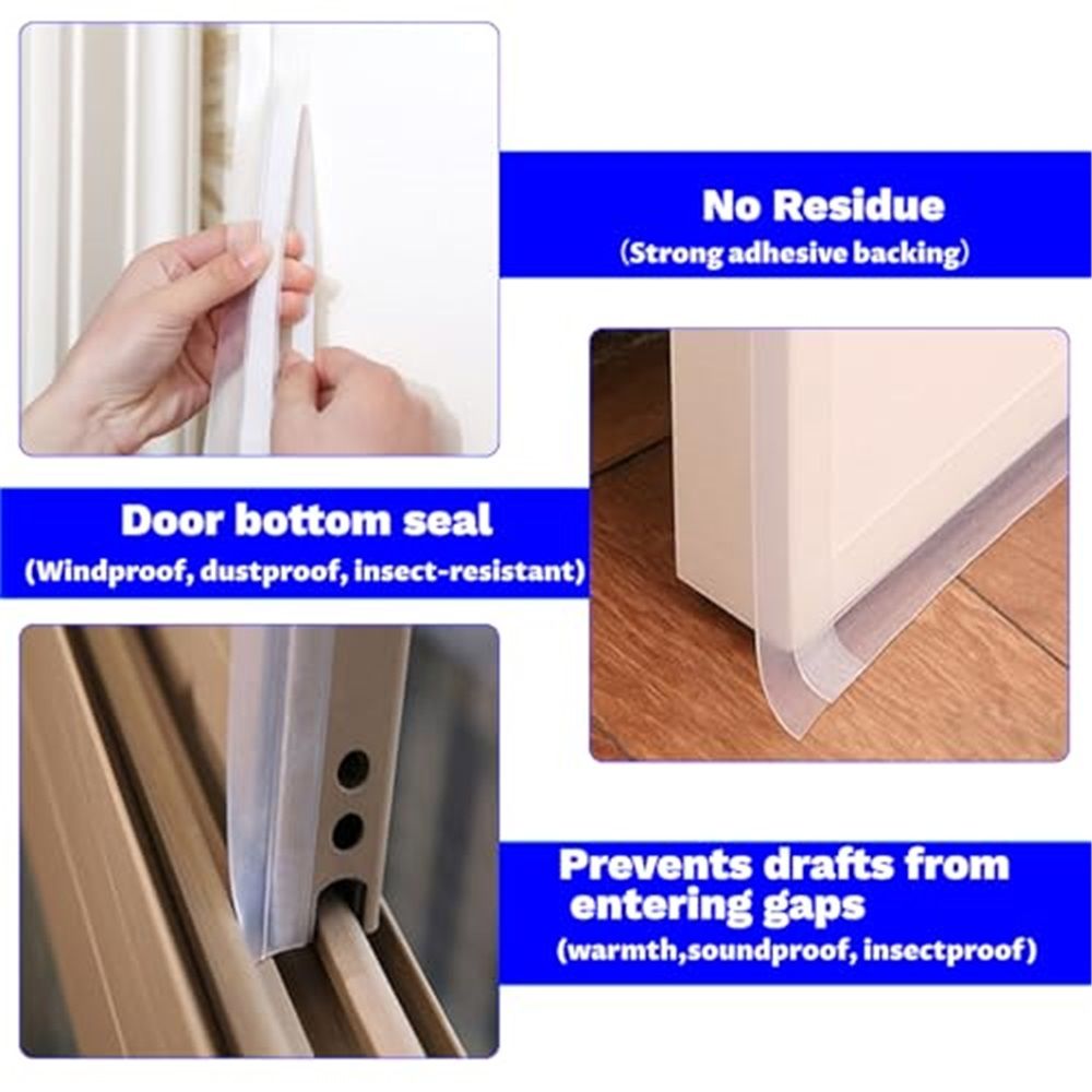 2 pack Silicone Seal Weather Stripping Tape 16.5 Feet Strip Bottom Draft Insulation Stopper Tape Weatherproof Soundproof for Door or Window Bathroom Shower Glass Gaps（45mm*5m） - Image 2