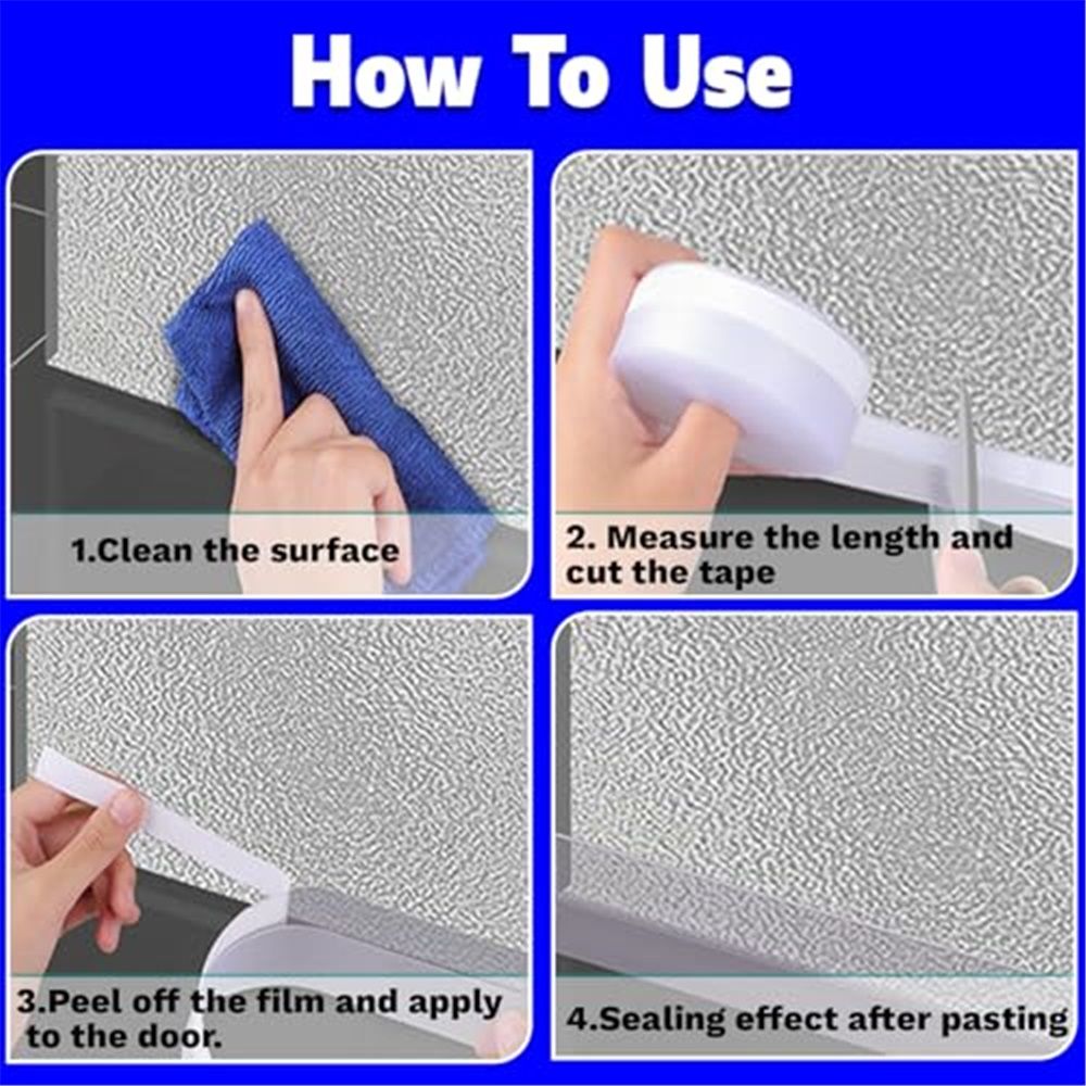 2 pack Silicone Seal Weather Stripping Tape 16.5 Feet Strip Bottom Draft Insulation Stopper Tape Weatherproof Soundproof for Door or Window Bathroom Shower Glass Gaps（45mm*5m） - Image 4