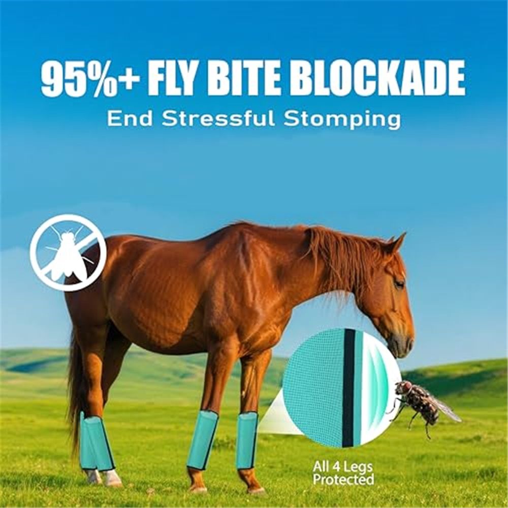 Horse Fly Boots Set of 4 - Non-Slip Leg Guards Extra Tough Mesh Ventilated, Adjustable Horse Fly Leggings Reduce Stomping & Hoof Stress & Leg Fatigue green - Image 2