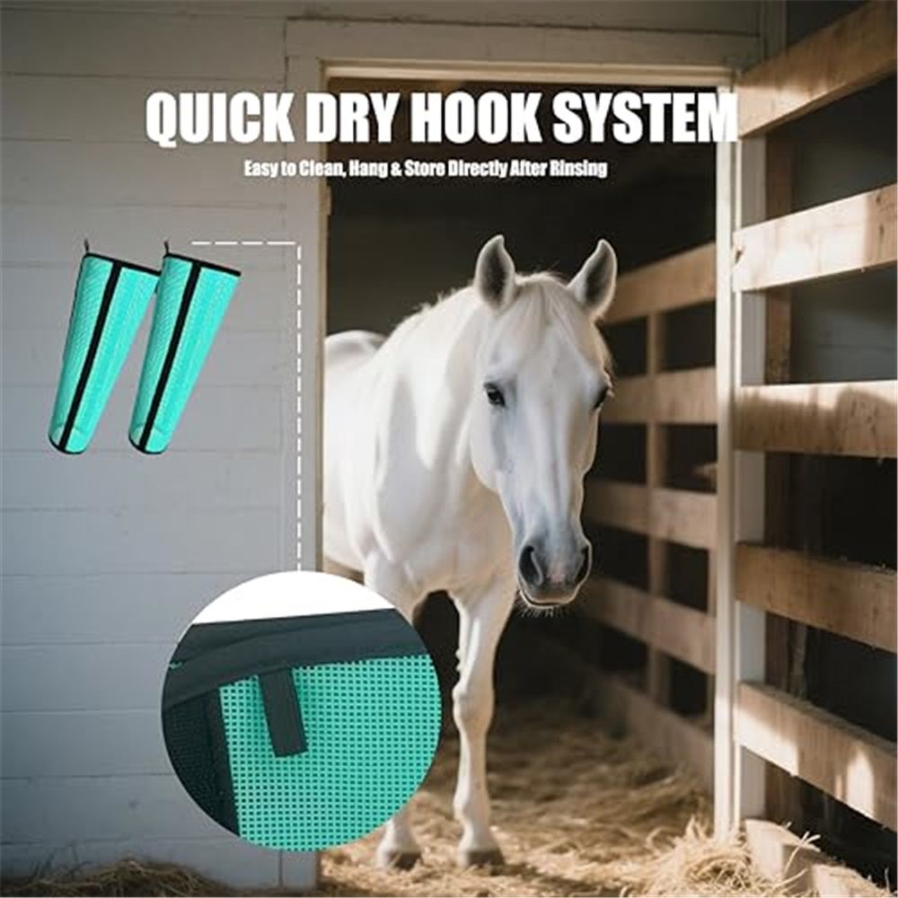 Horse Fly Boots Set of 4 - Non-Slip Leg Guards Extra Tough Mesh Ventilated, Adjustable Horse Fly Leggings Reduce Stomping & Hoof Stress & Leg Fatigue green - Image 3