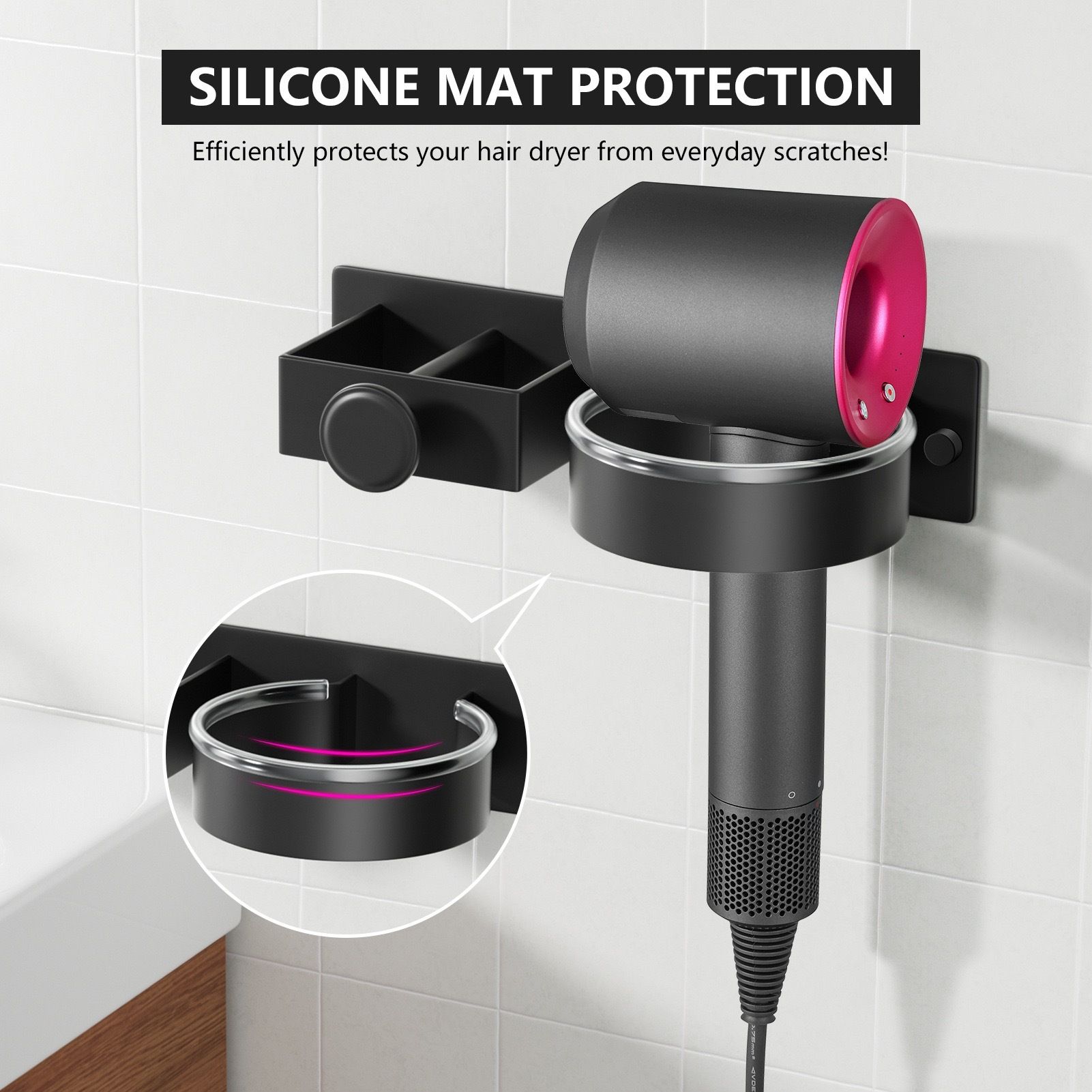 Hairdryer Holder Wall Mounted Hair Straightener Holder, Blow Dryer Holder, aluminum alloy Hair Tool Organizer for Straighteners, Hair Dryer, Brush, Curling Iron - Image 3