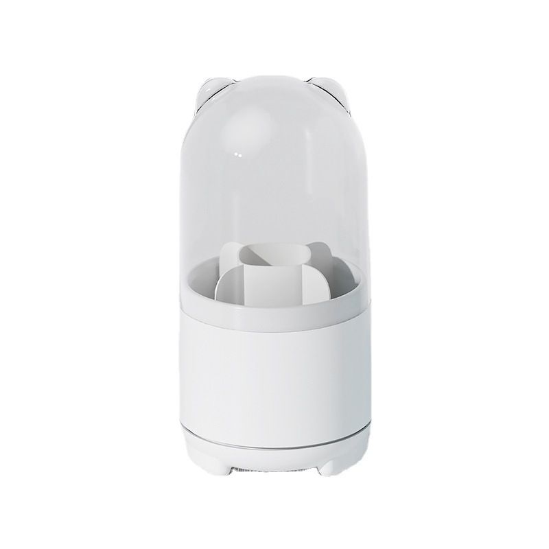 Cute Makeup Brush Holder Organizer with Lid, Rotating Dustproof Make Up Brushes Container with Clear Acrylic Cover for Vanity Desktop Bathroom Countertop - Image 1