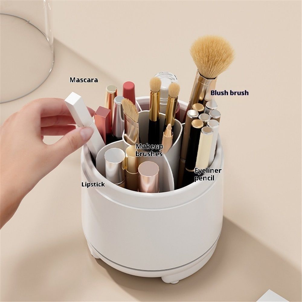 Cute Makeup Brush Holder Organizer with Lid, Rotating Dustproof Make Up Brushes Container with Clear Acrylic Cover for Vanity Desktop Bathroom Countertop - Image 2