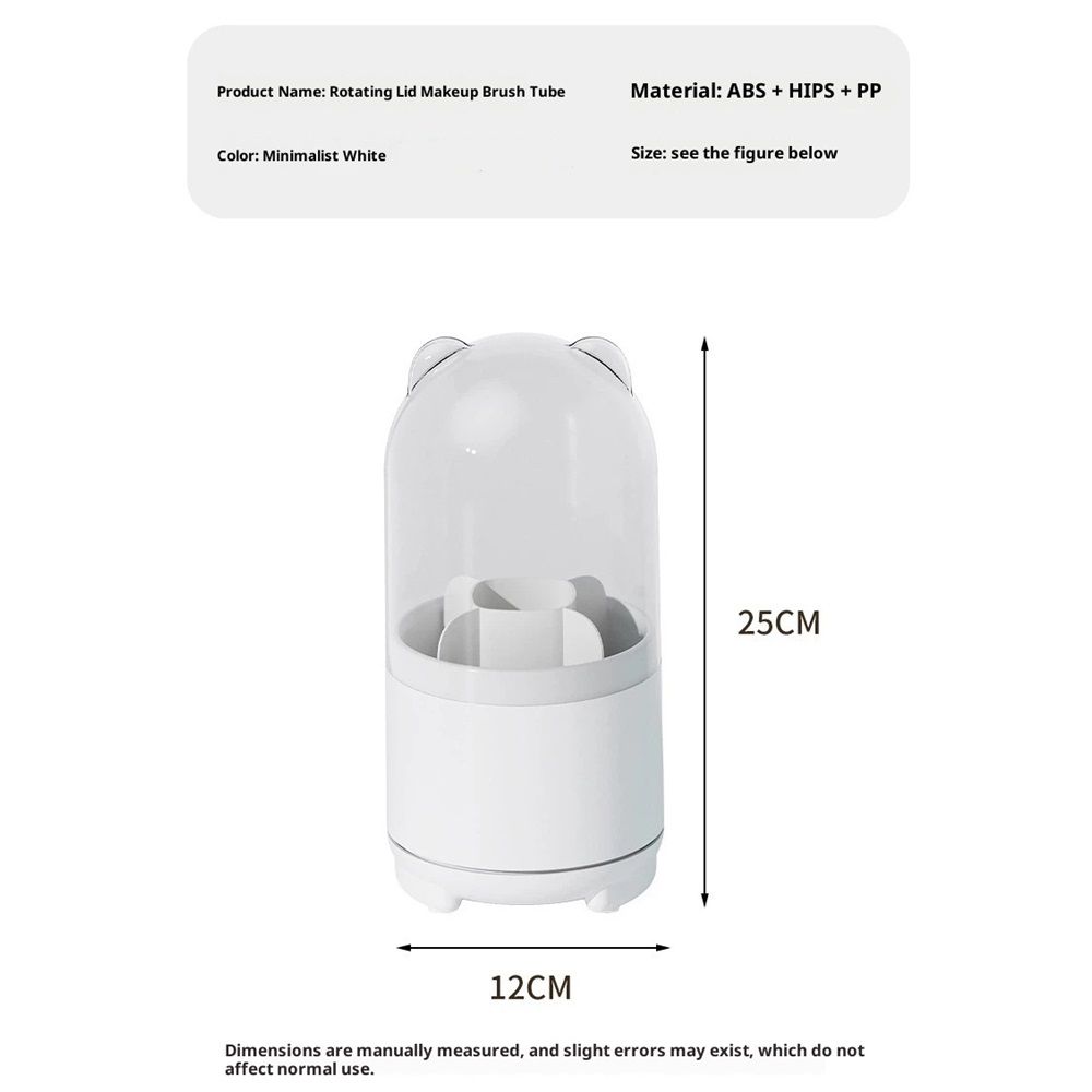 Cute Makeup Brush Holder Organizer with Lid, Rotating Dustproof Make Up Brushes Container with Clear Acrylic Cover for Vanity Desktop Bathroom Countertop - Image 5