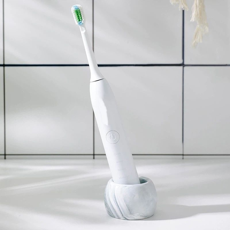 Small Ceramic Electric Toothbrush Holder Stand for Bathroom Vanity Countertop,Set of 2,Grey & White（6*4cm） - Image 4