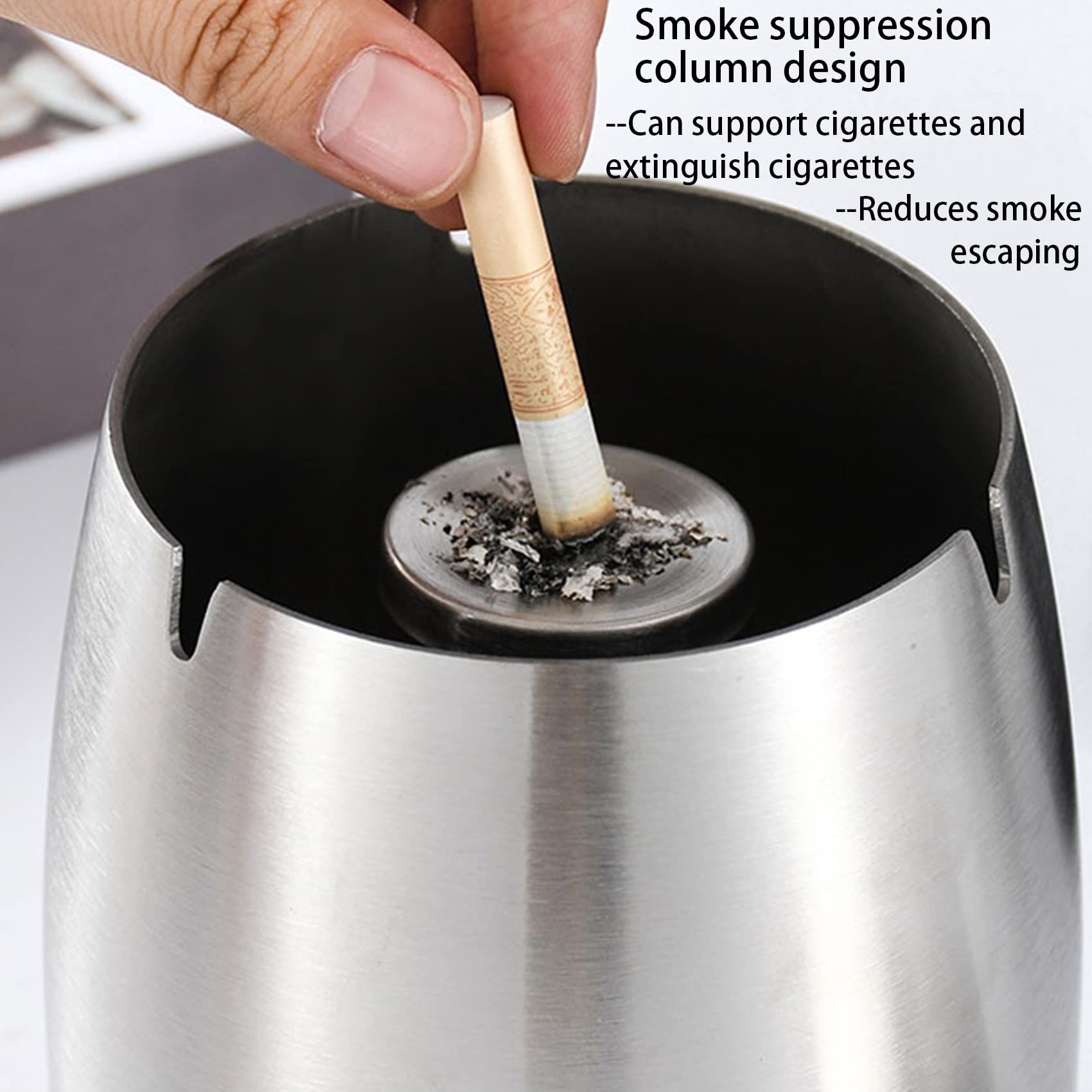 Outdoor Ashtray with Lid for Cigarettes,Stainless Steel Windproof/Rainproof Heavy Hidden Ashtray for Outside Patio Home Table Decor - Image 3