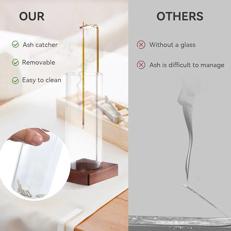 2 Pack Incense Holder for Sticks, Insence-Stick Holder Ash Catcher with Removable Glass [Anti-Ash Flying], Mess-Free Incense Burner, Perfect for Meditation Yoga Relaxation, Home Decor - Image 3