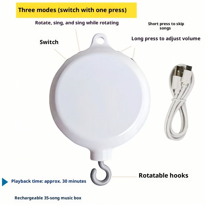 Baby Crib Mobile Motor, Rechargeable - Operated Music Box with Connectivity, Spinner Crib Mobile（white） - Image 4