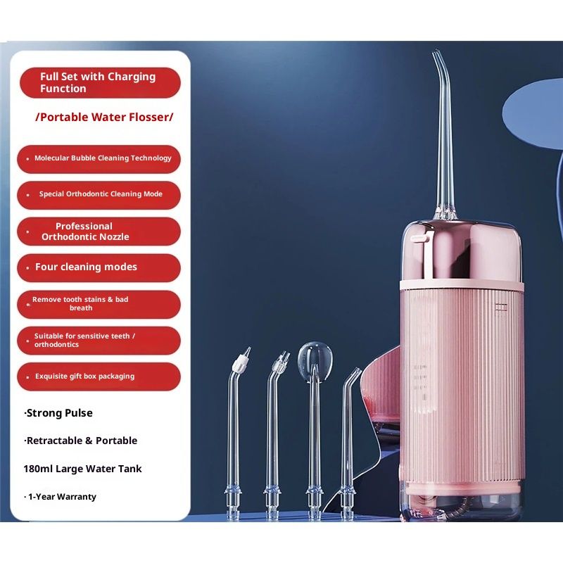 Mini Water Flosser for Travel, Ultra-Portable Cordless Oral Irrigator, IPX7 Waterproof 4 Modes, 180mL Teeth Cleaner for Tonsil Stones & Braces Care - Home & Travel - Image 2