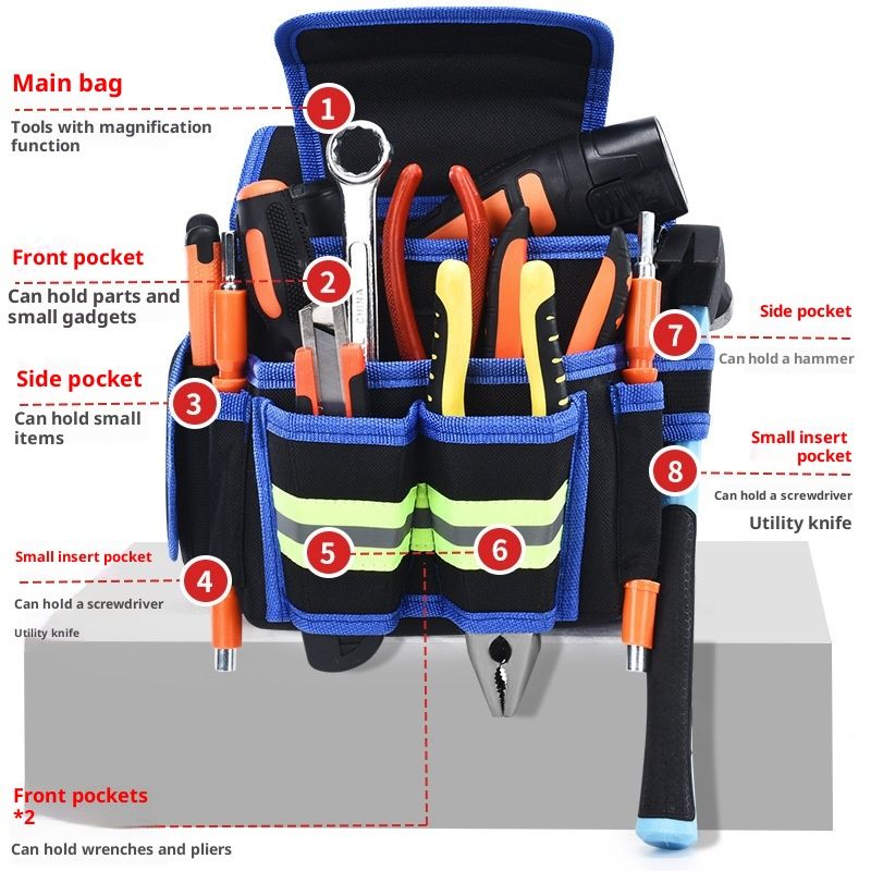 Tool Belt,600D Water-draining Oxford Cloth Tool Belts for Men,Electrician Tool Belt Widely Applied to Repairmen,Electrician,Carpenter,Construction (8 pockets) - Image 5