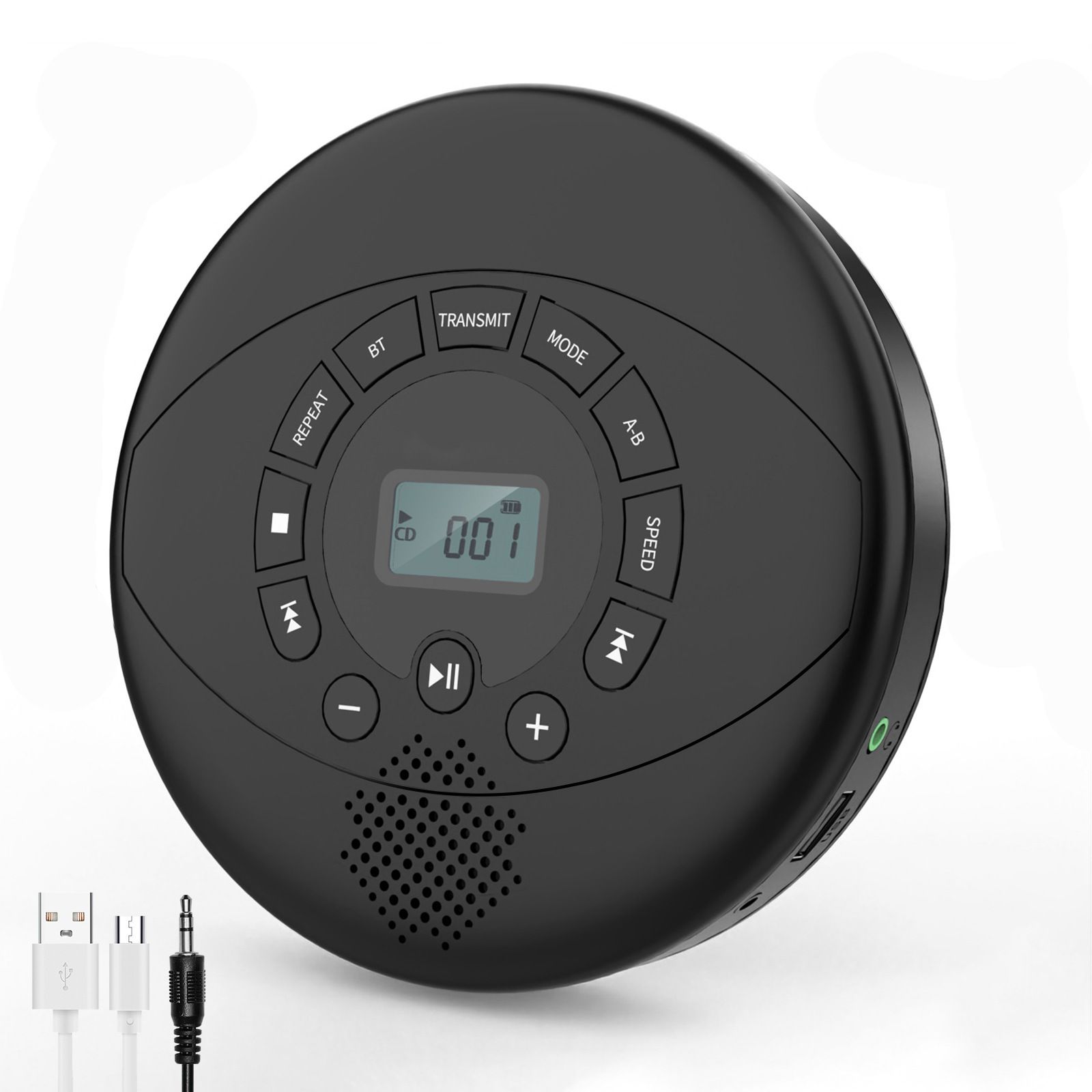 CD Player Portable,discman Rechargeable,Walkman CD Player with Speaker, Headphones,CD-R,MP3 USB playable,Anti Skip CD Playing for car,Suitable for Personal or Multi-Users,Black - Image 1