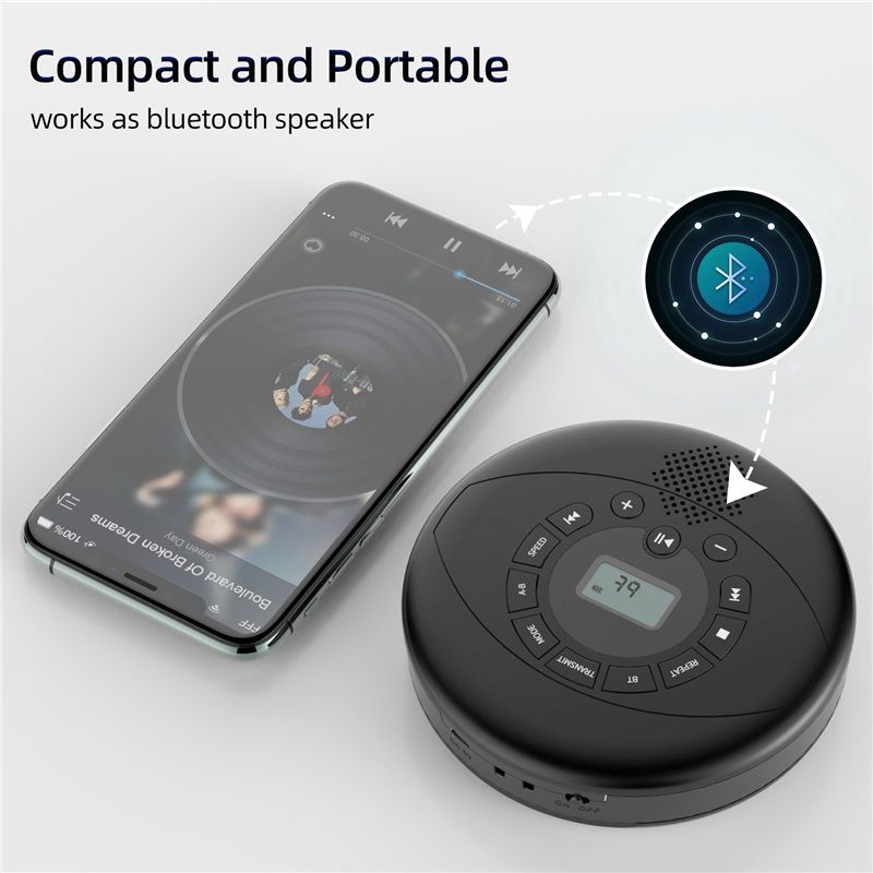 CD Player Portable,discman Rechargeable,Walkman CD Player with Speaker, Headphones,CD-R,MP3 USB playable,Anti Skip CD Playing for car,Suitable for Personal or Multi-Users,Black - Image 2